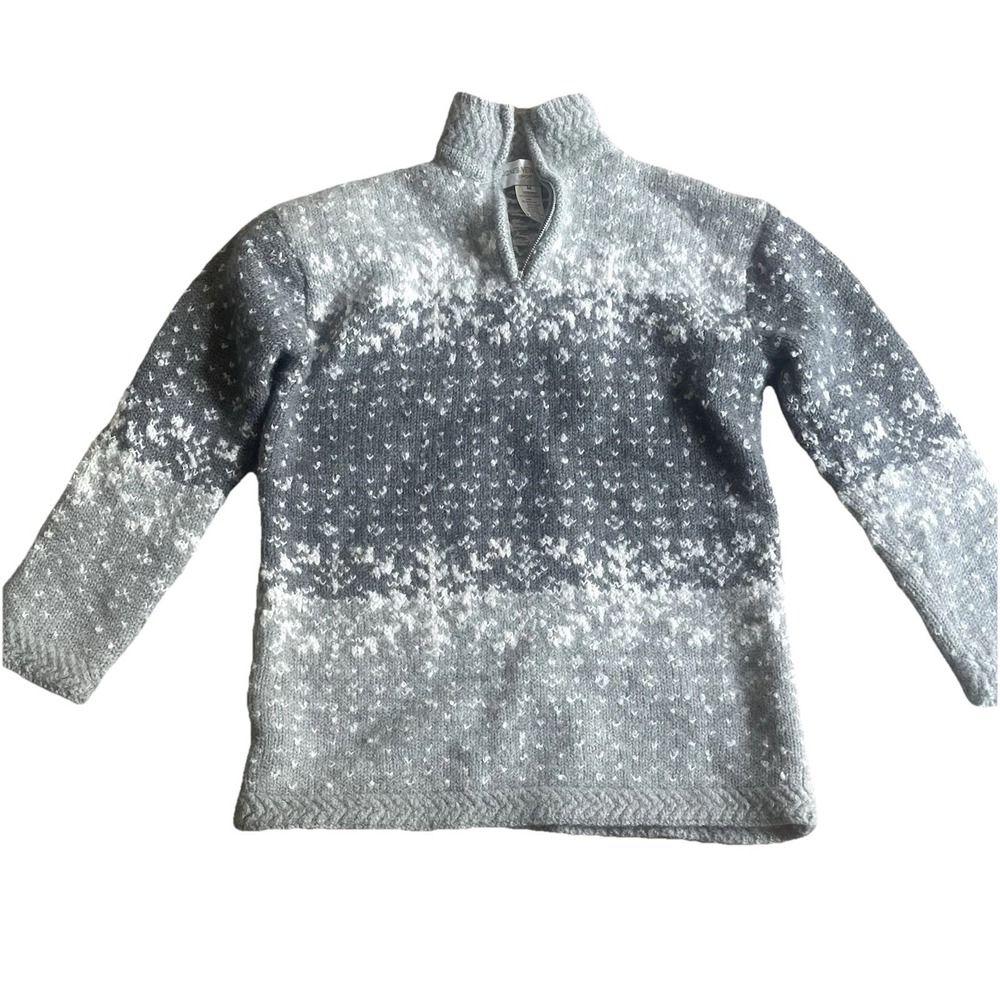 Vintage Fair Isle Quarter Zip Sweater Medium Grey Ski Heavyweight Pullover